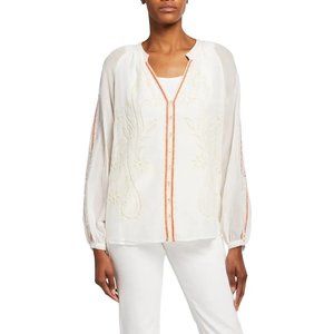 Johnny Was Jade Women's Rosa Eyelet Cotton Peasant Blouse Antique White MEDIUM